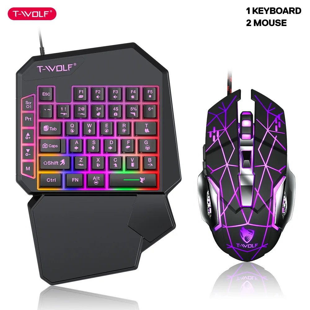 Pc Gaming Set - T-wolf-tf900片手キーボードセット、鶏と食事のための明るいゲーム、ゲームアクセサリー