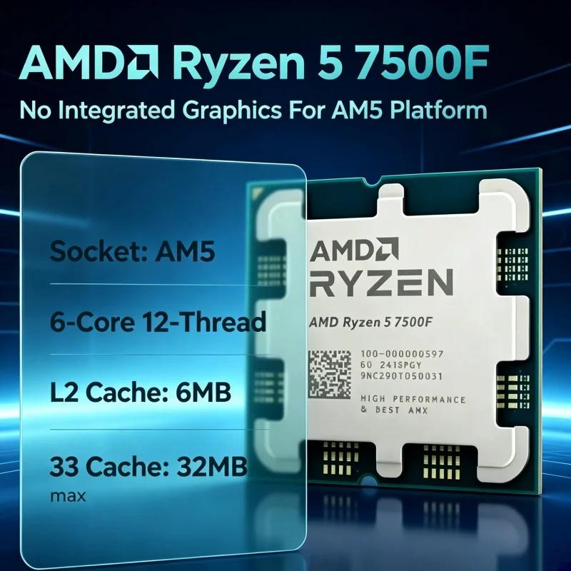 Pc Gaming Ryzen 5 - AMD Ryzen 5 7500F デスクトップCPU、6コア12スレッド、AM5ソケット、内蔵グラフィックスなし。ゲーミングPCの組み立てに最適。