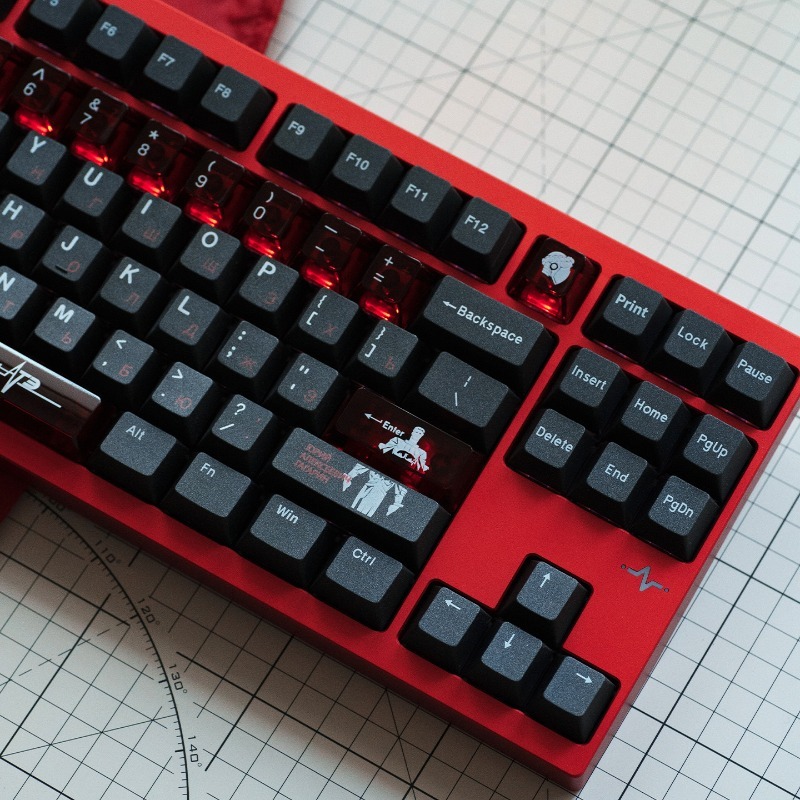 Pc Gaming Set - ソビエトブラックテーマキーキャップセット PBT PC 半透明チェリープロファイルキーボードキャップ ゲーム用メカニカルキーボードアクセサリーギフト
