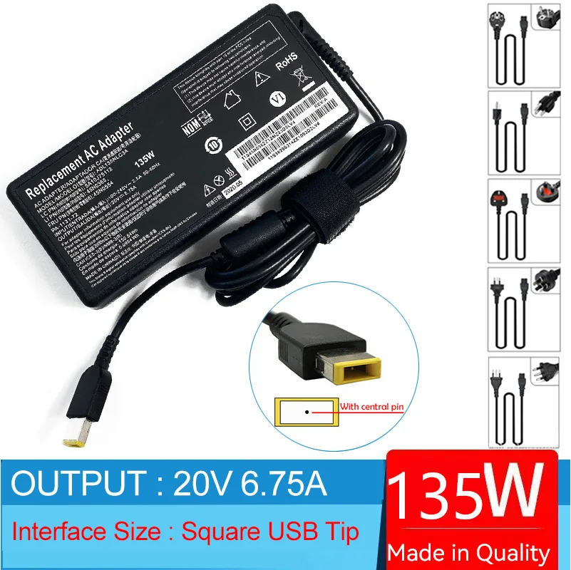 Pc Gaming Lenovo - ラップトップアダプター,Lenovoラップトップ充電器,3, 15 imh05,3-15arh05,3-15ach6,3-15ihu6,x1ヨガ,第1世代,20v,6.75a,135w