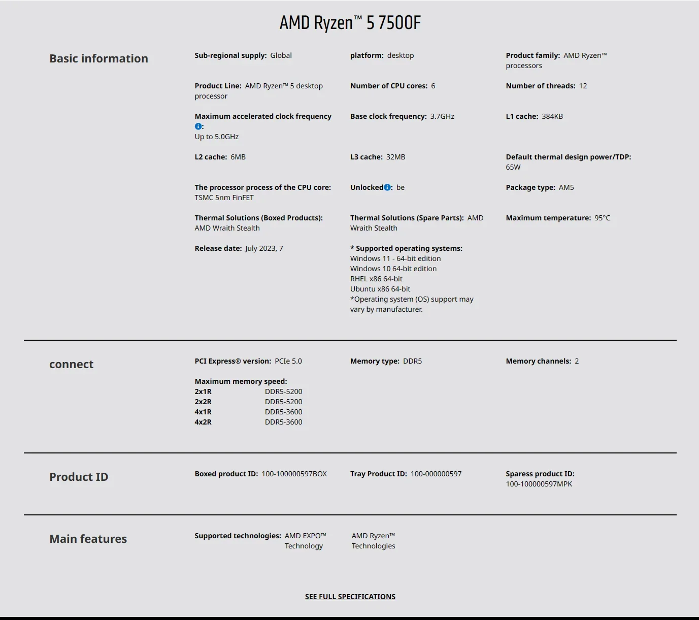 AMD Ryzen 5 7500F 3.7GHz 6コア 1 - Pc Gaming Ryzen 5 のレビューと価格