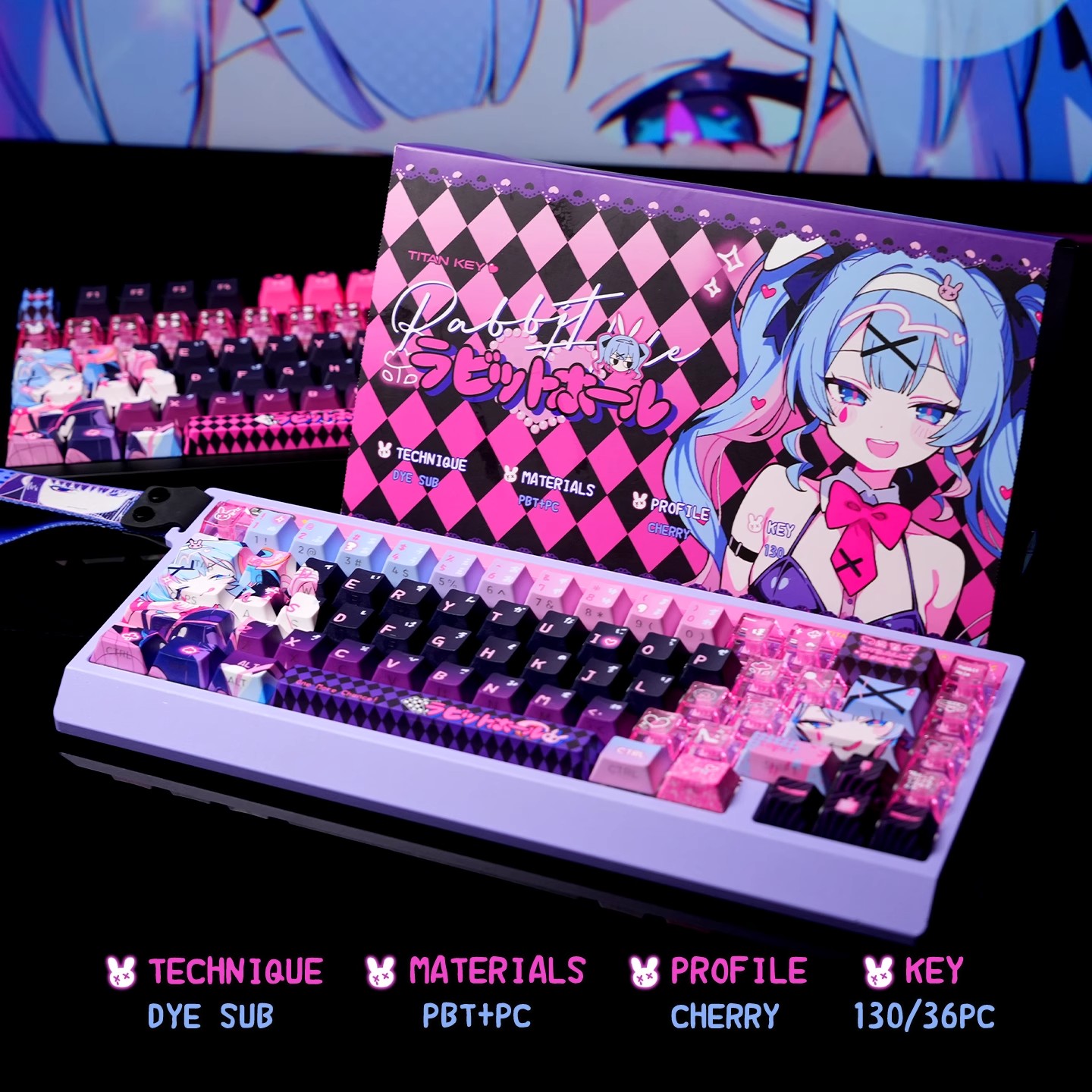アニメラビットホールテーマカスタムキーキャップセットかわいい - Pc Gaming Set のレビューと価格